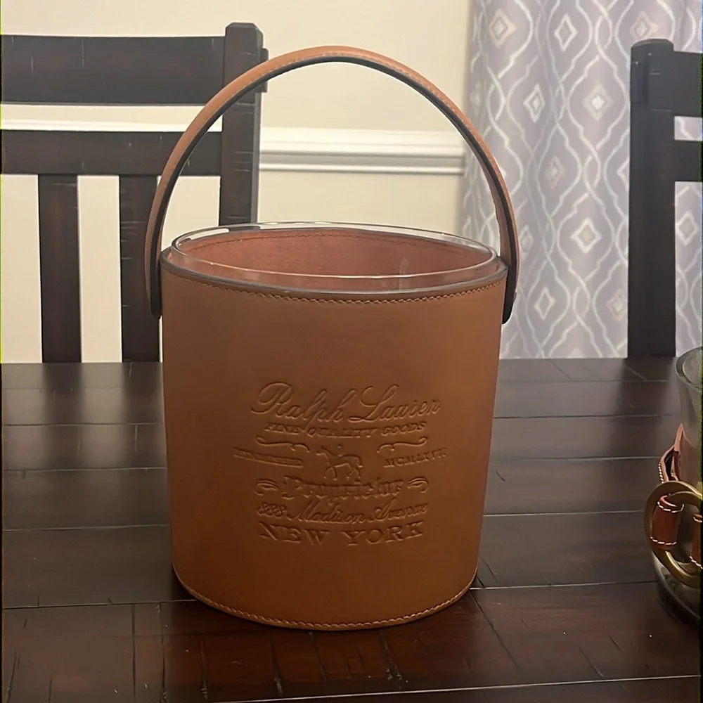 Ralph Lauren Cantwell Saddle Leather Ice Bucket new